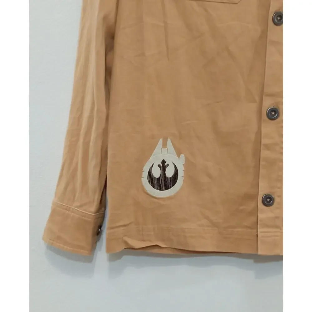 Disney Parks Star Wars Mens Brown 1977 Patch Rebal Button Up Long Sleeve Size XS - Picture 7 of 10